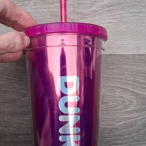 Dunkin's Magenta  Tumbler with New Straw 24 Oz